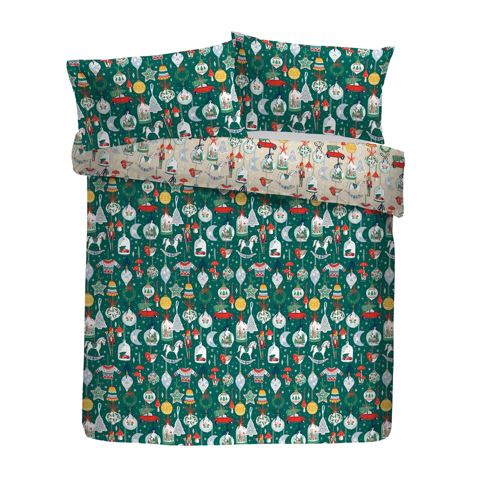 image 1 of Fusion Christmas Ornaments Duvet Cover Set Green