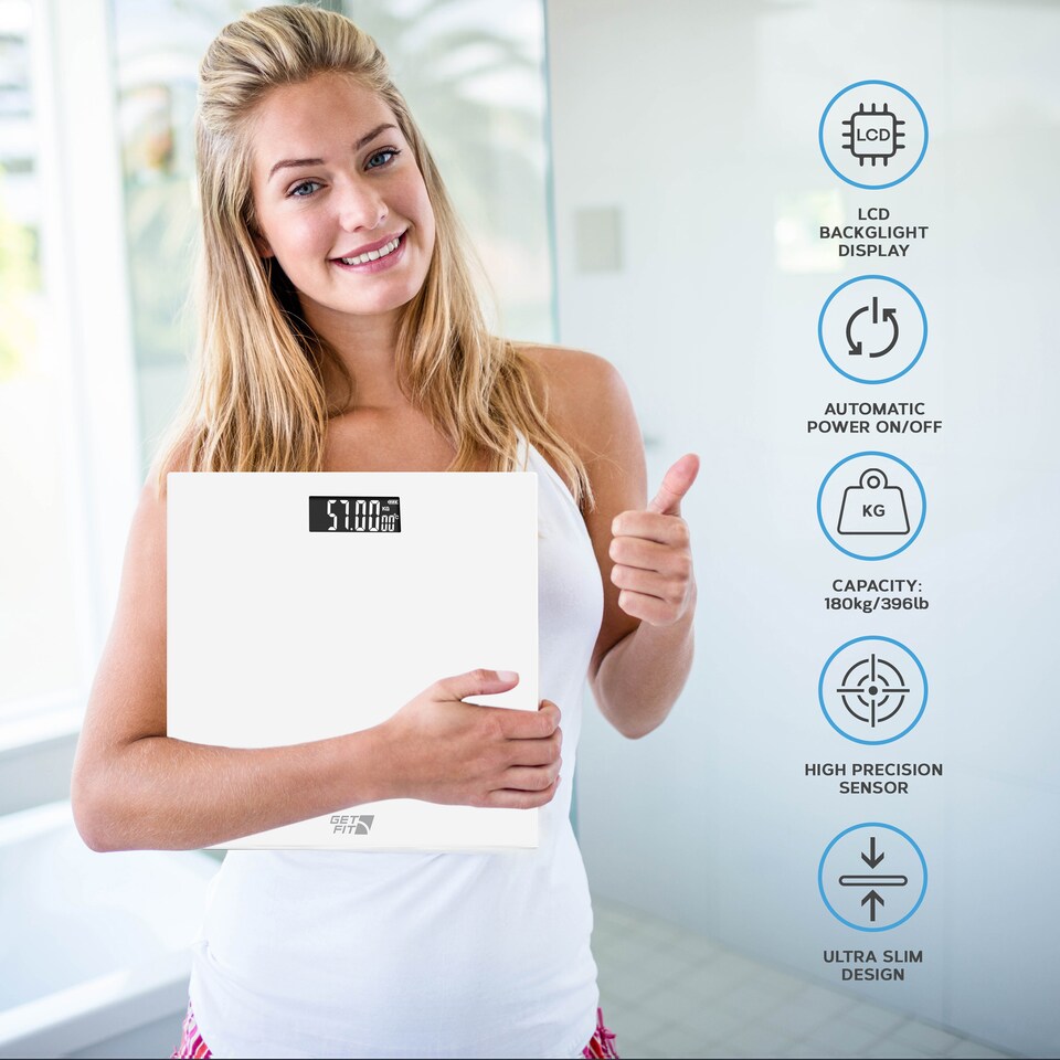 image 1 of Get Fit Digital Weighing Bathroom Scale - Lcd Display & Automatic On / Off - Room Temperature & Battery Health Indicator | Clear | Transparent | 29x29cm | 1