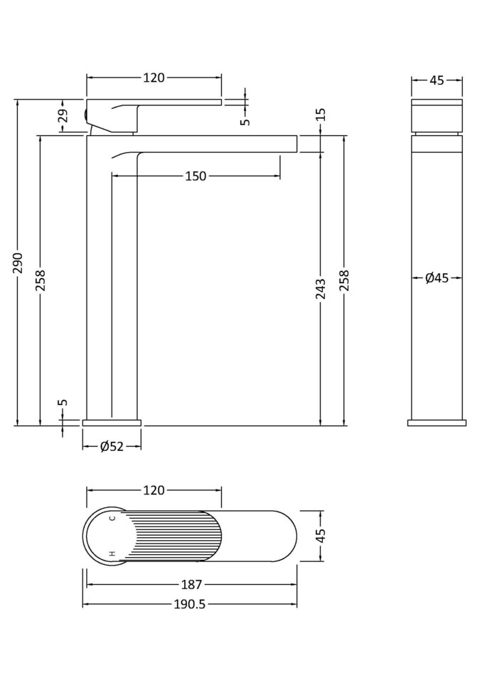 image 1 of Balterley Fluted High Rise Mono Basin Mixer