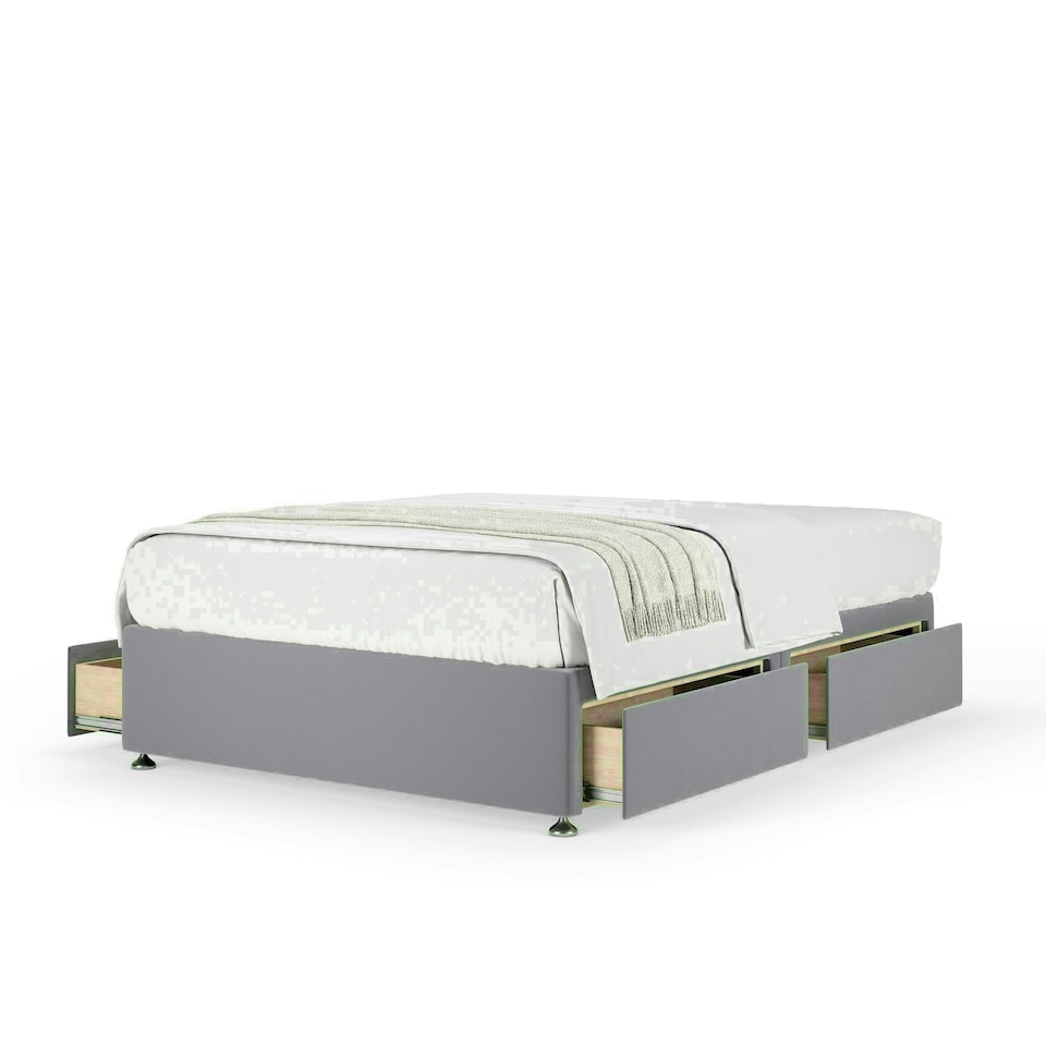 Silver Plush Velvet 4 Drawer Divan Base King Size