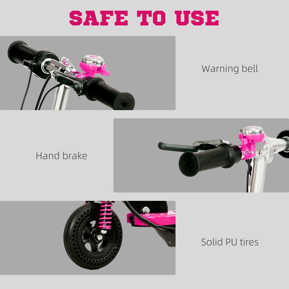 image 1 of HOMCOM Folding Ride on Powered Scooter w/ Warning Bell for Age 6-14 Years, Pink