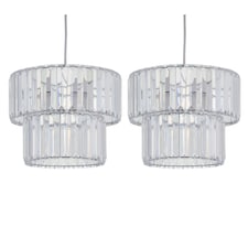 Set of 2 Clint - Clear Acrylic Two Tier Easy Fit Pendant Shades | Clear | Clear acrylic with polished chrome plate detail | 2