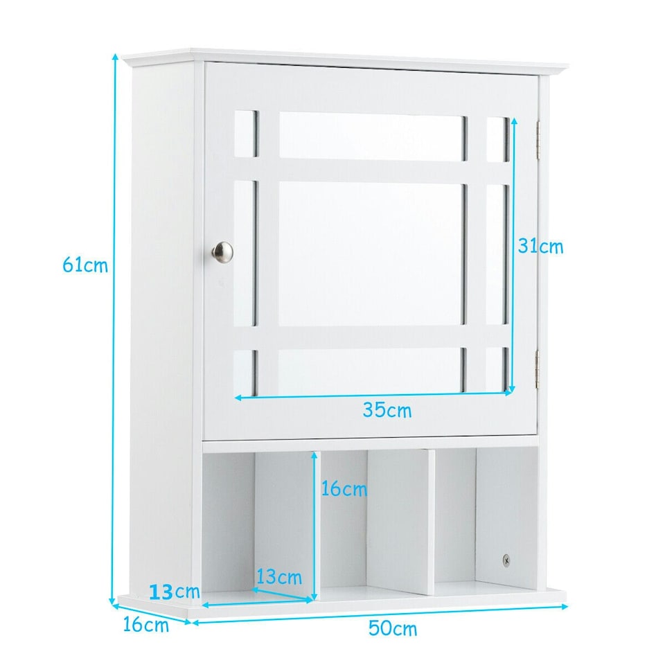 image 1 of COSTWAY Bathroom Wall Storage Cabinet Medicine Organizer White White