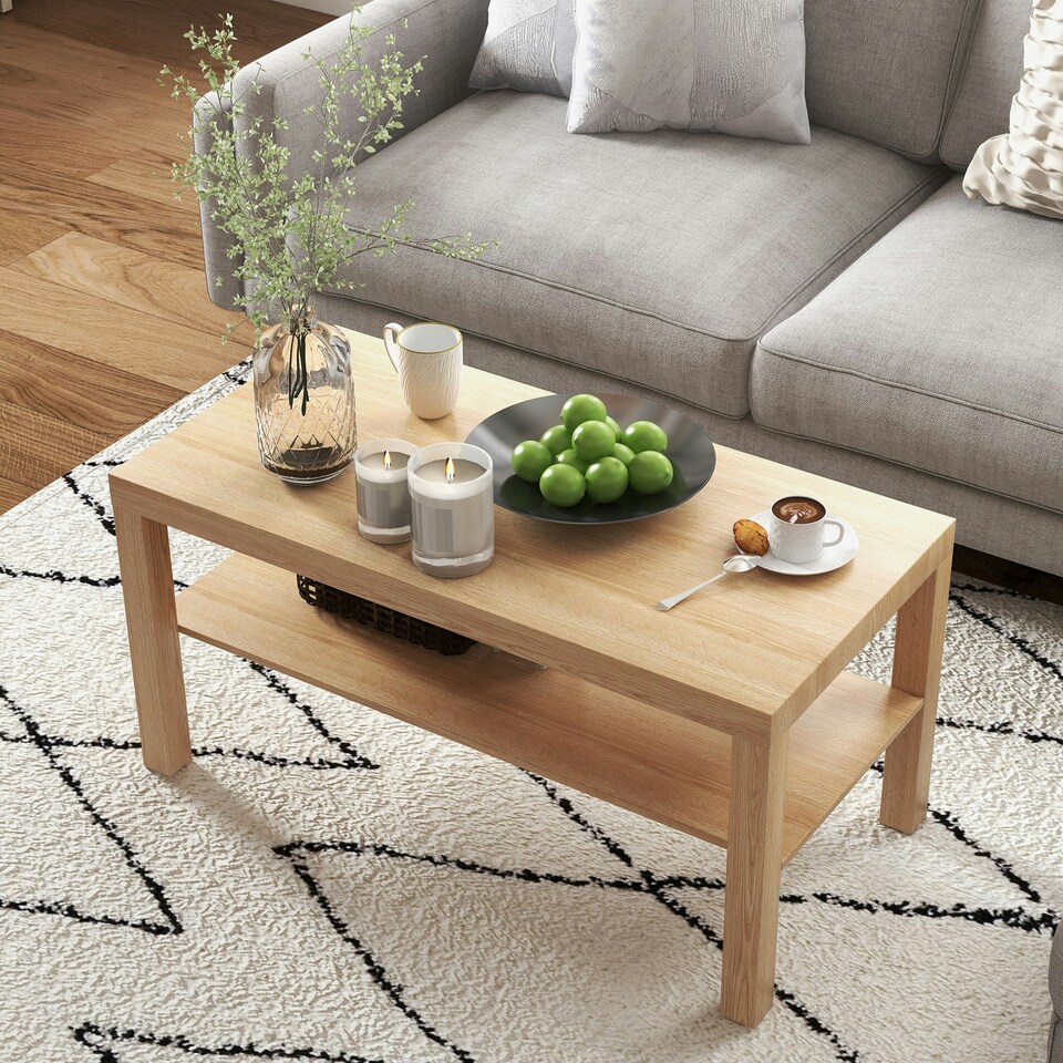 image 1 of HOMCOM Coffee Table with Storage Shelf, Rectangular Centre Table, Natural 