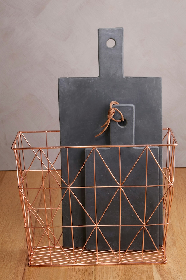 image 1 of Functional Copper Finish Zigzag Wire Basket, Stylish Wireframe Basket For Kitchen, High Quality Basket | Gold