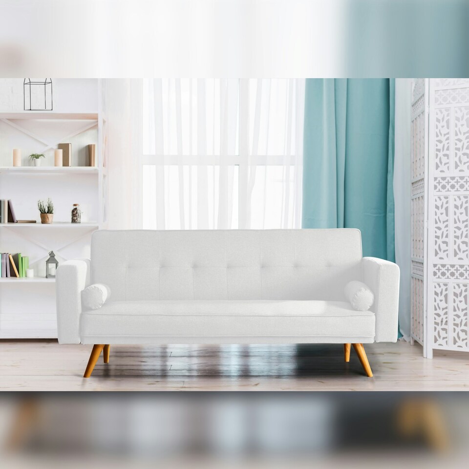 image 1 of STYLISH LINEN FABRIC UPHOLSTERED CLIC CLAC SOFA BED IN CREAM
