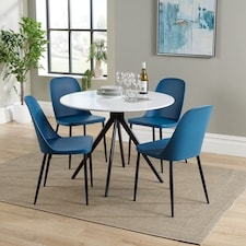 Aspen Round Dining Table and 4 Duo Plastic Seat Chairs with Metal Legs - Blue/Black/White - Flat Packed Blue