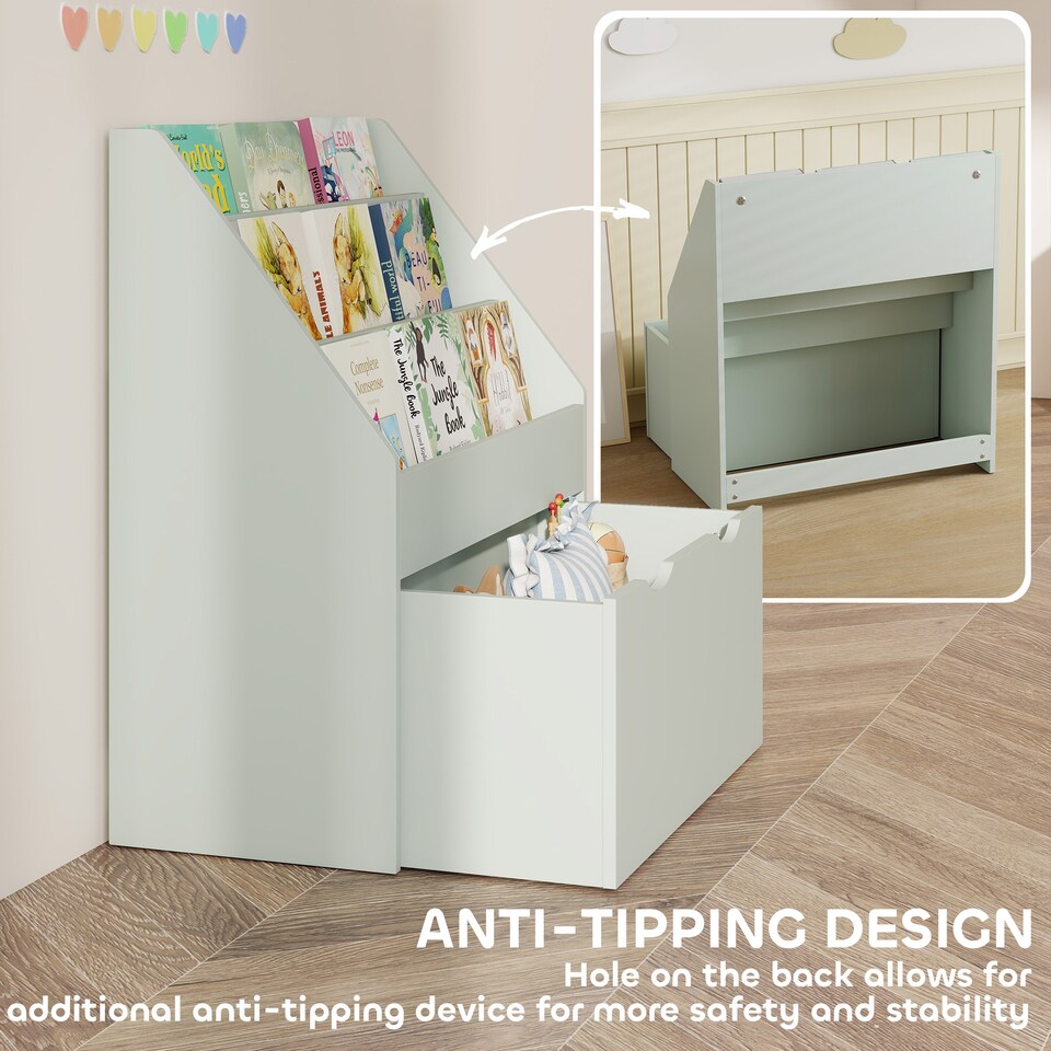 image 1 of AIYAPLAY Kids Bookshelf, Bookcase Toy Storage Organiser with 3 Tier Shelves, Drawer, for Bedroom, Nursery, Playroom, Classroom | Green