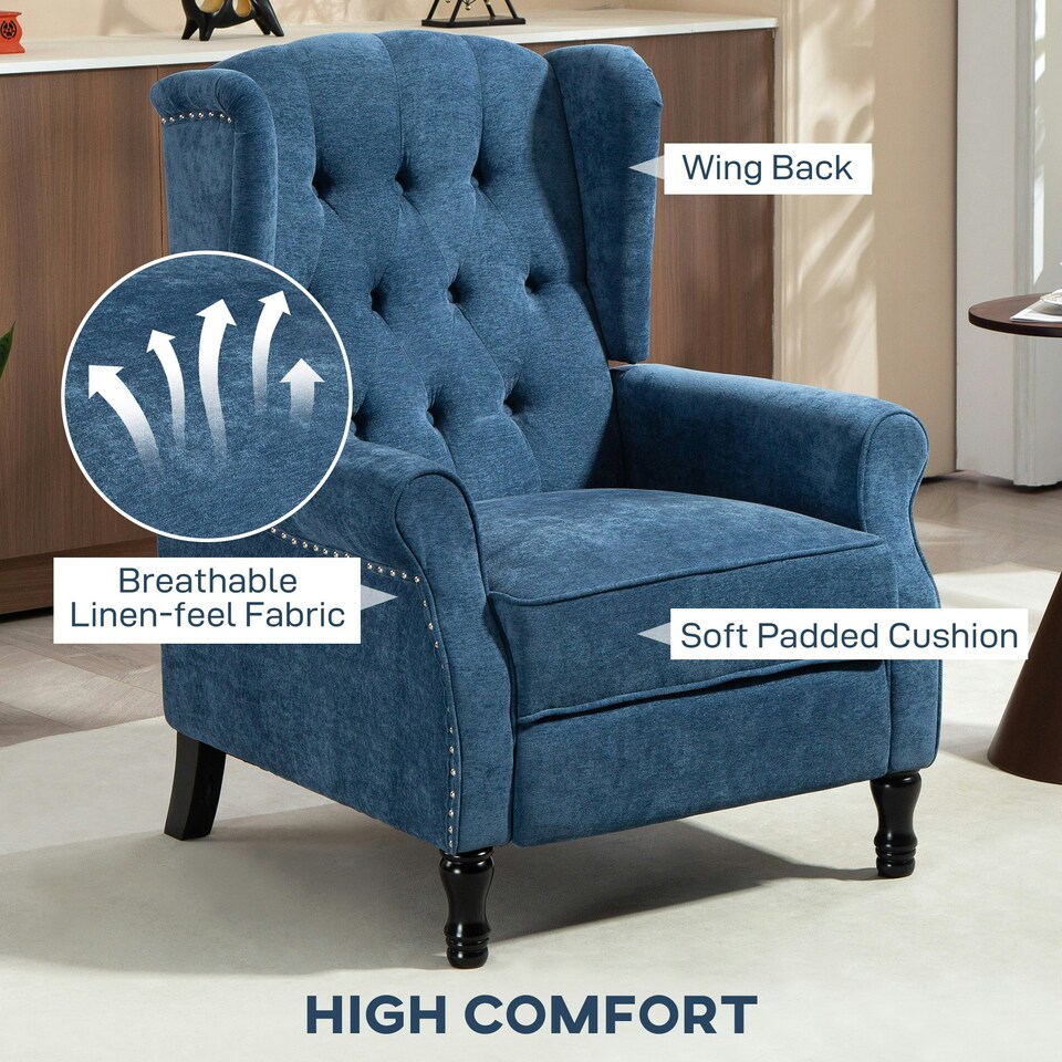 image 1 of HOMCOM Manual Reclining Armchair Recliner with Footrest Royal Blue Blue