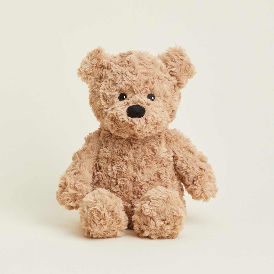 image 1 of Warmies Plush Brown Curly Bear Microwavable Weighted Teddy with French Lavender Scent, Hot or Cold for Cool Relaxation and Warm Relief