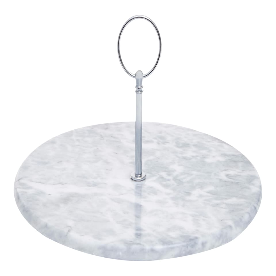 image 1 of Salerno Grey Marble Cake Stand With Silver Handle Grey