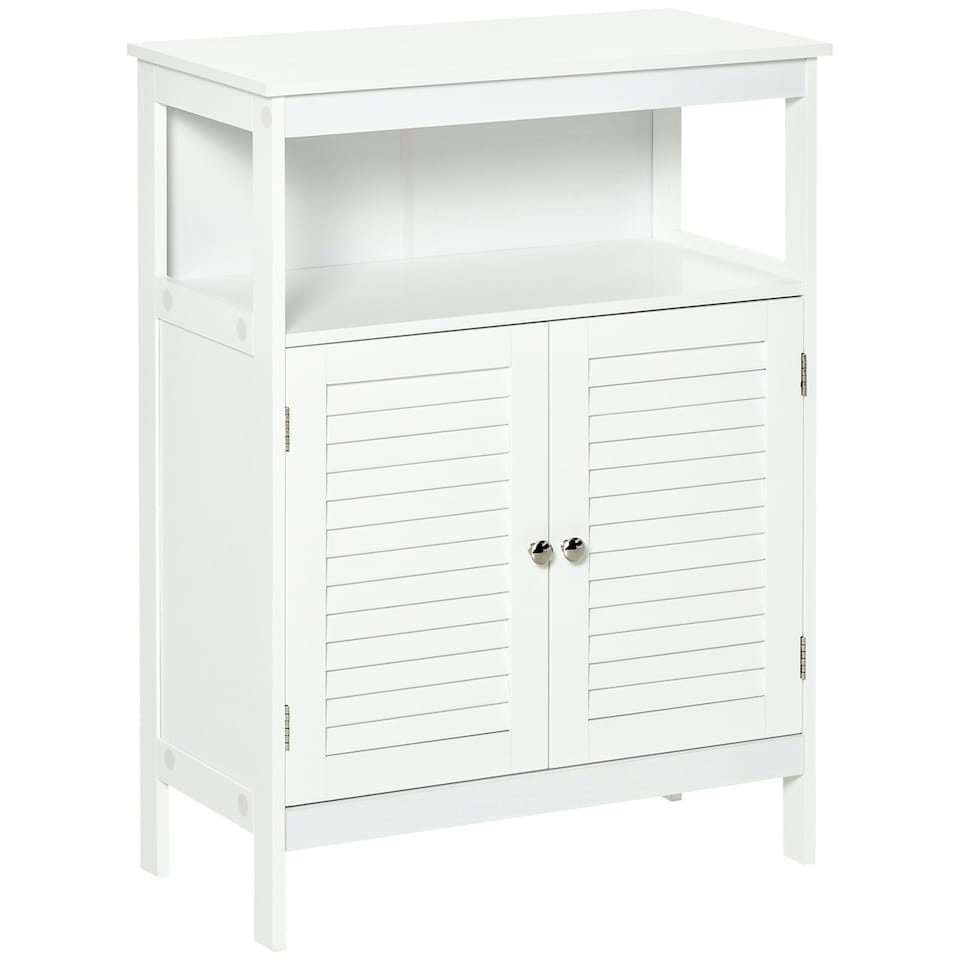 image 1 of kleankin Wooden Bathroom Floor Cabinet with Door Corner Storage Oragnizer White