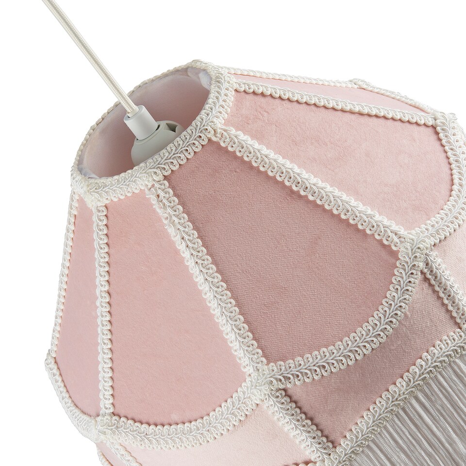 image 1 of Traditional Victorian Empire Lampshade in Soft Blush Pink Velvet with Tassels | Pink