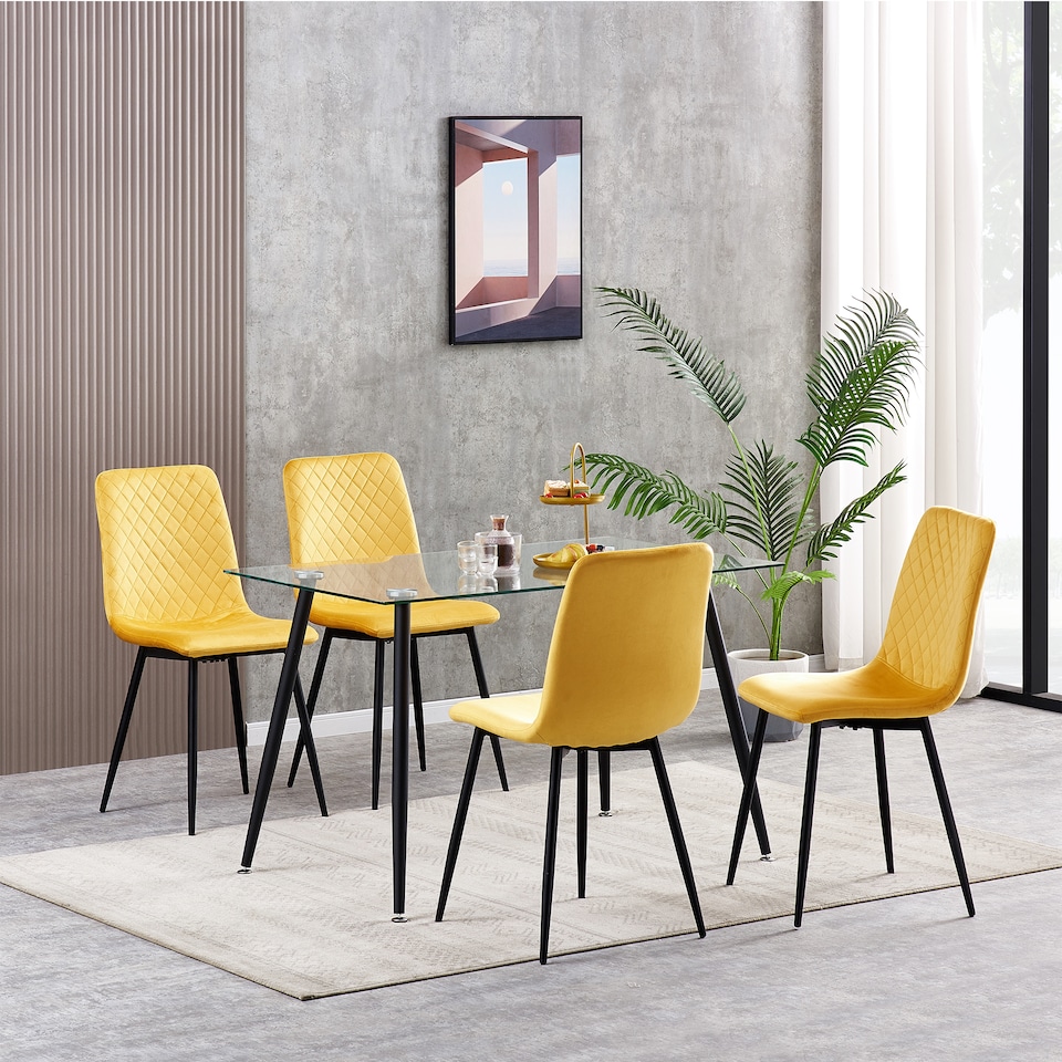 image 1 of Dining Chairs Velvet Fabric Lexi Set of 4 Yellow by MCC