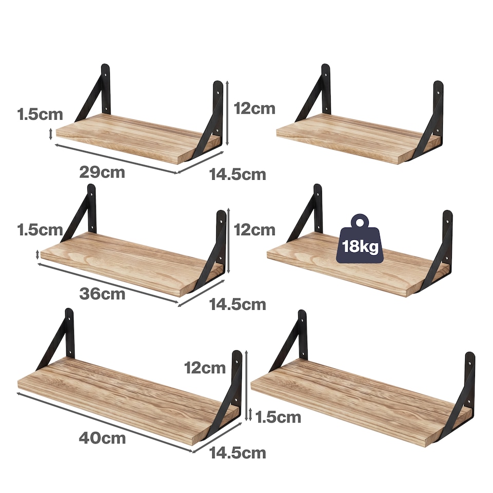 image 1 of Levede Floating Shelves 6 Set Wood Shelves for Wall Brown Modern Storage Home