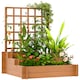 image 1 of Outsunny 3 Tier Wooden Garden Planters with Trellis for Vine Climbing Plants | Brown | Brown