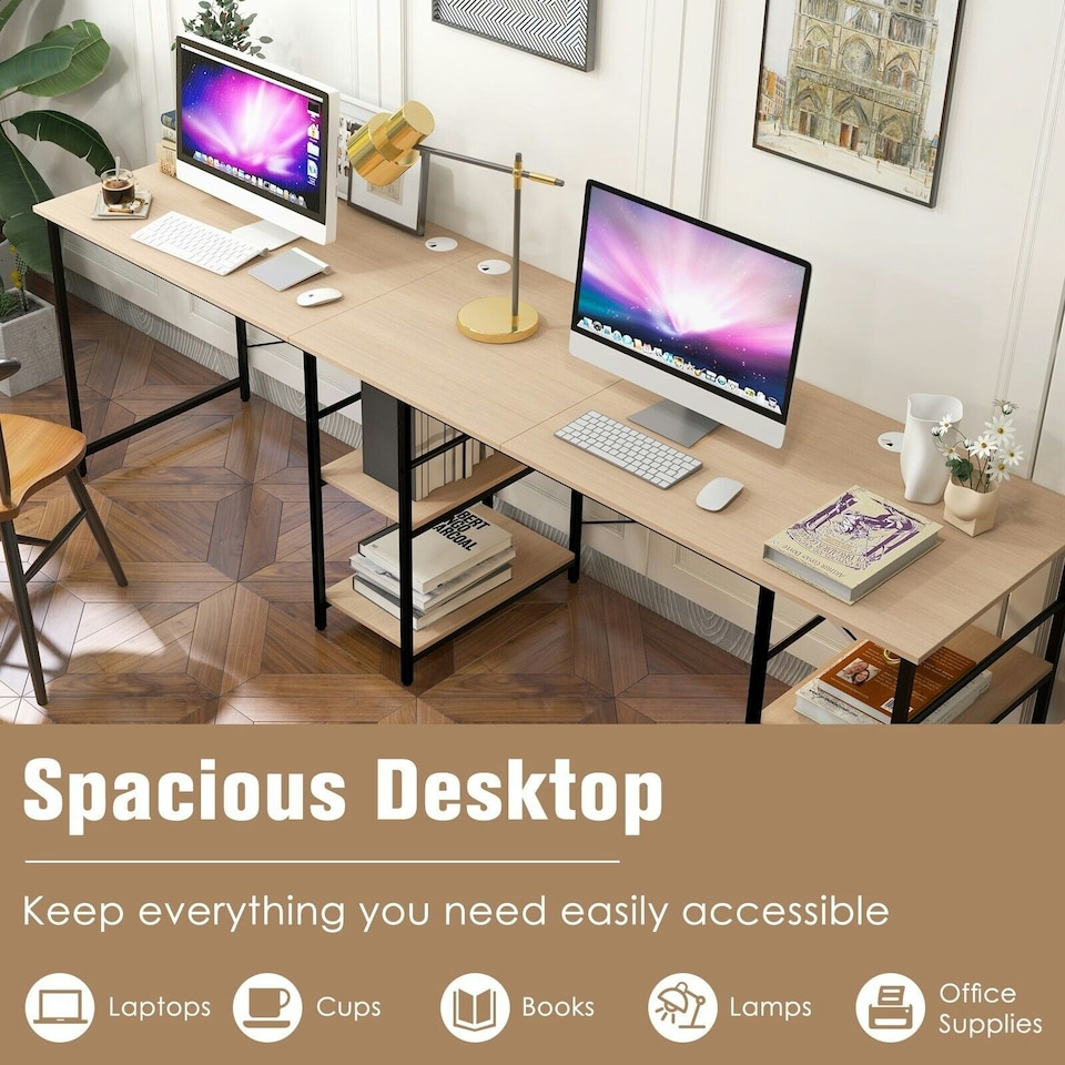 image 1 of COSTWAY L-Shaped Computer Desk Writing Desk Workstation Natural N/A