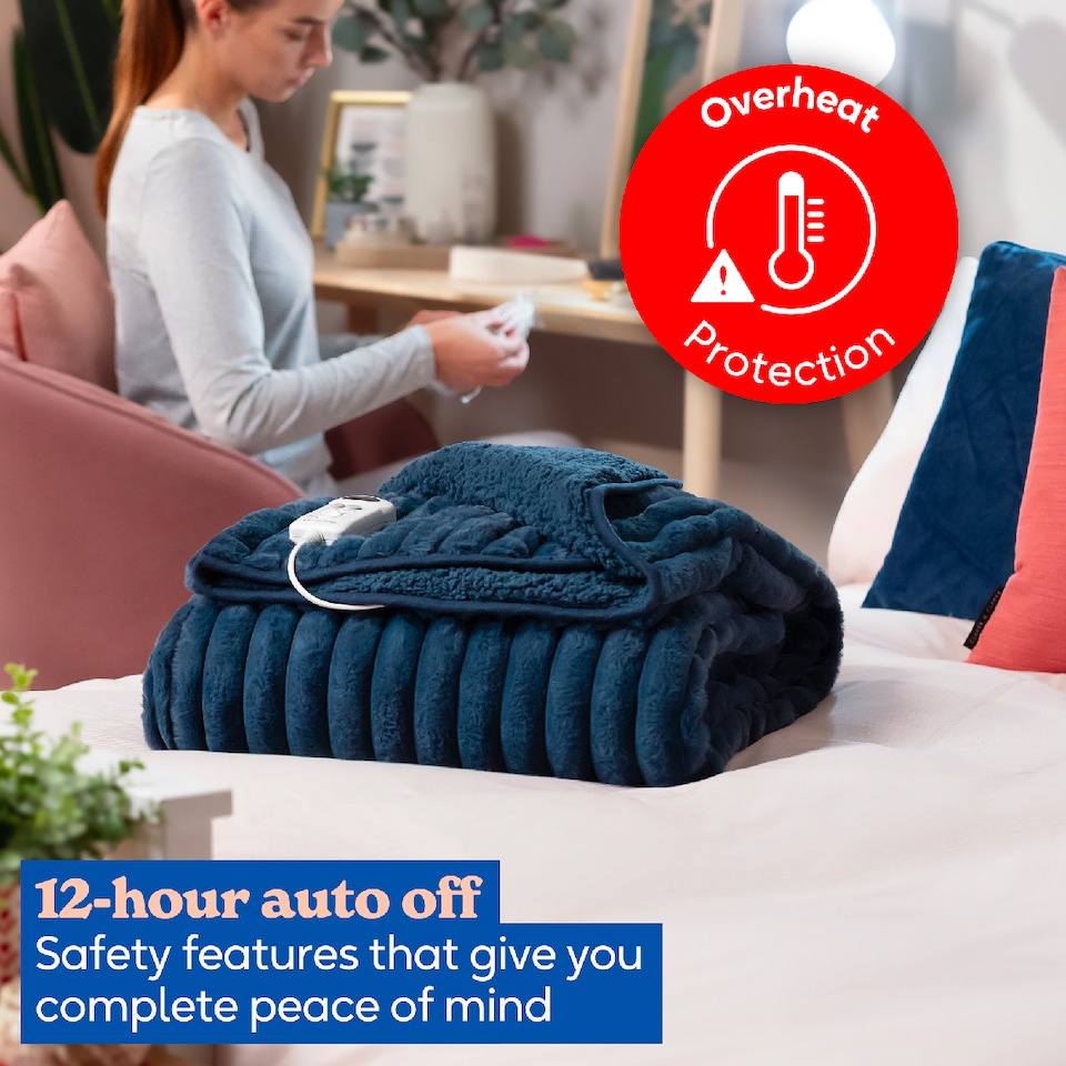 image 1 of Russell Hobbs RHHT1005BLU Electric Blanket Blue Heated Throw Faux Fur & Sherpa
