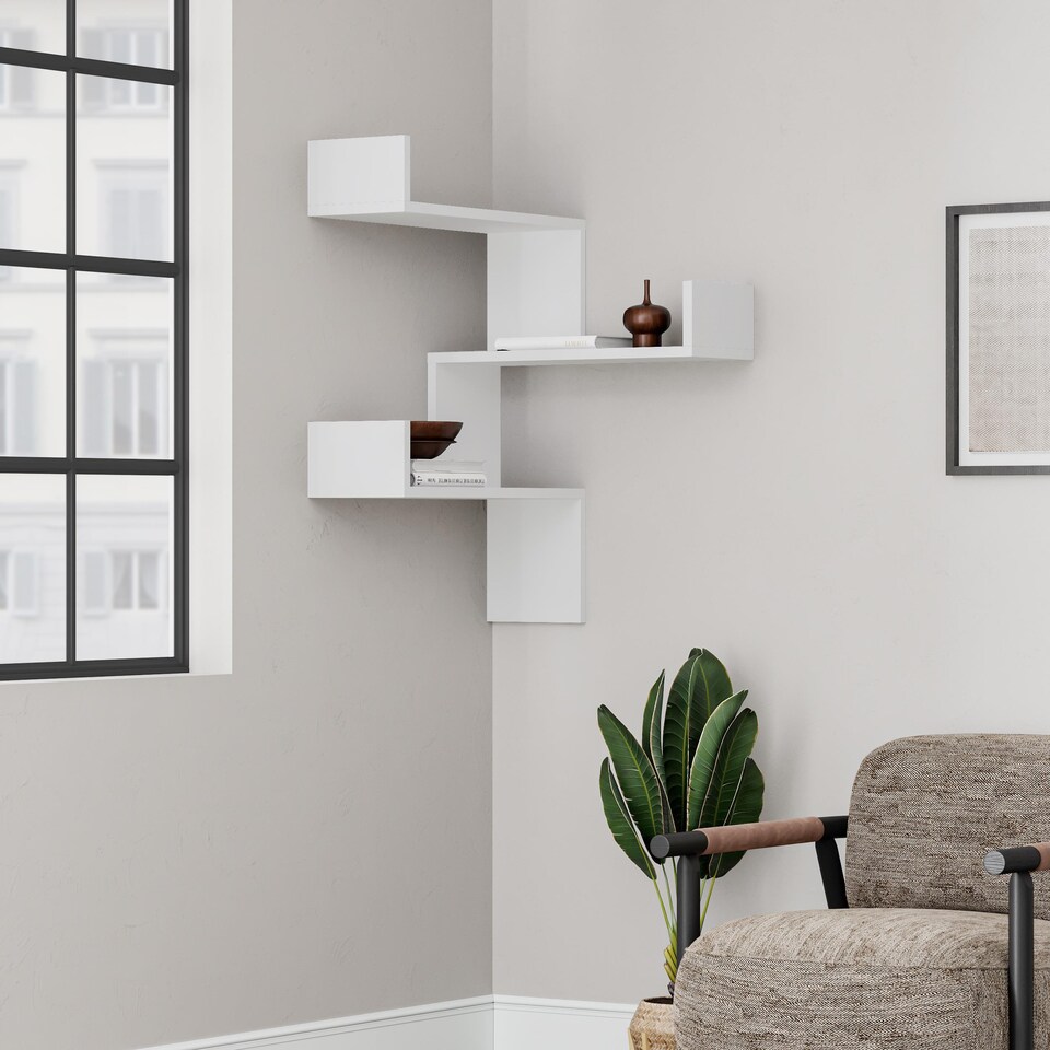 image 1 of Decortie Luksa Corner Wall Shelf 60x60x89cm White