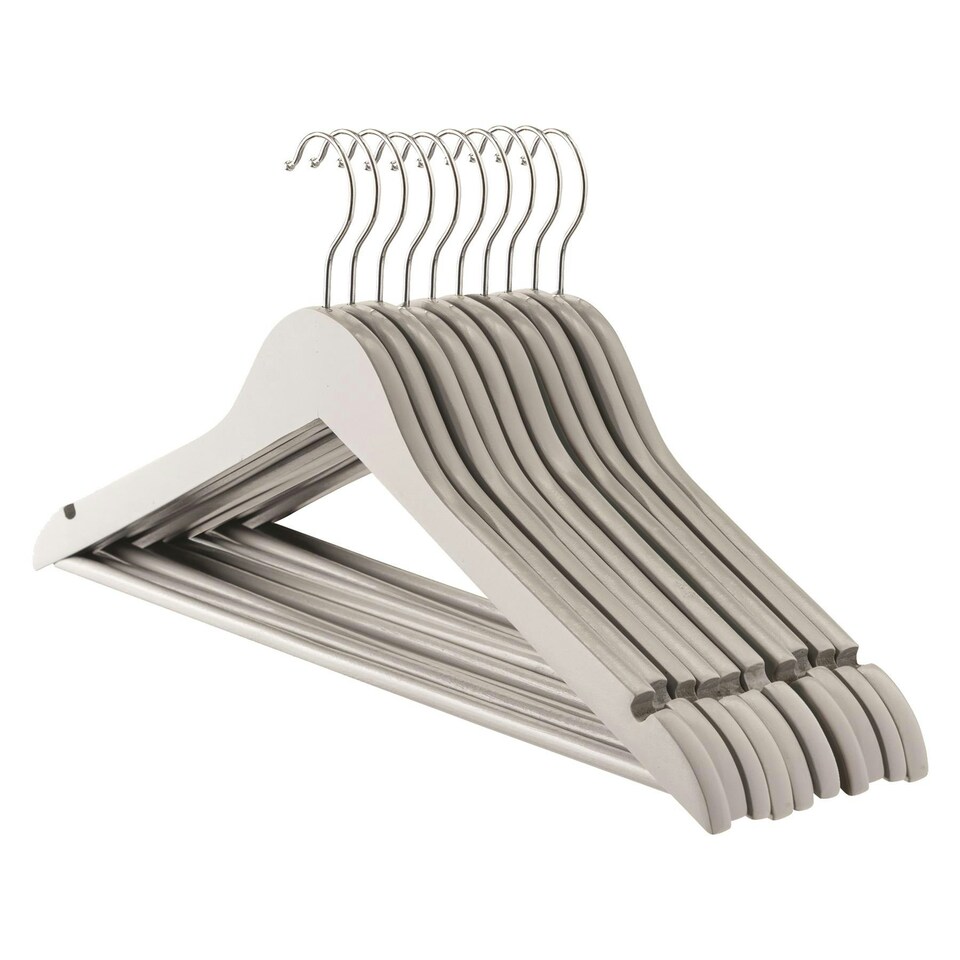 image 1 of Harbour Housewares Wooden Clothes Hanger - Grey - Pack of 10 - Wooden Hanger Coat Hanger Suit Hanger Jacket Hanger Shirt Hanger Trouser Hanger