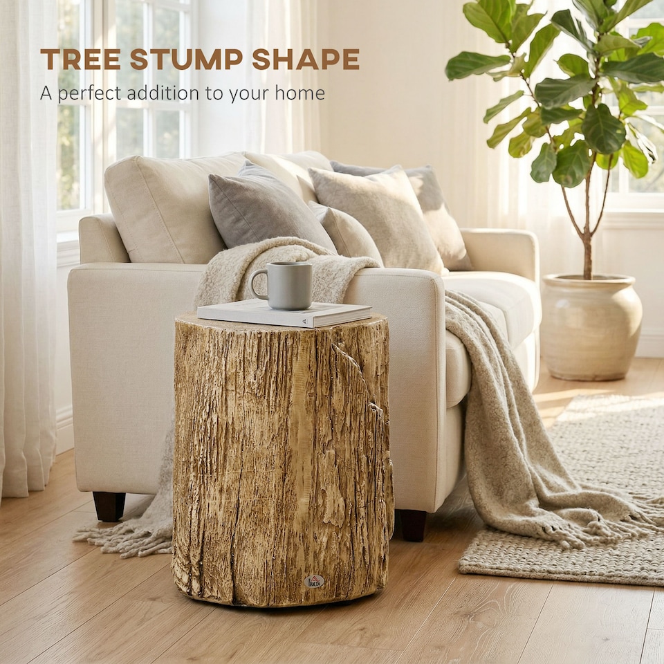 image 1 of HOMCOM Concrete Side Table Tree Stump End Table for Indoor Outdoors Natural | Brown | Natural wood effect