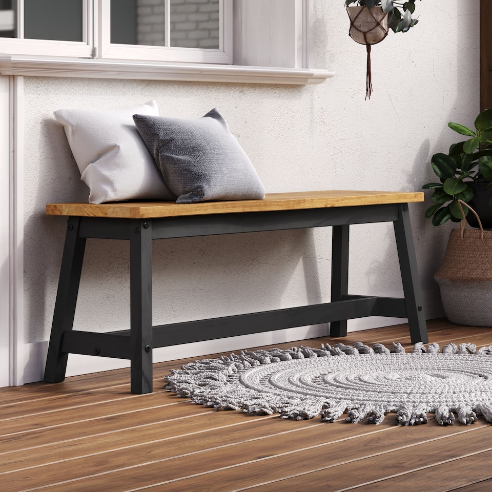image 1 of Corona Live Edge Dining Bench - Double Seater Wooden Bench in Black or Grey Finish | Black | Black | One Size | 1