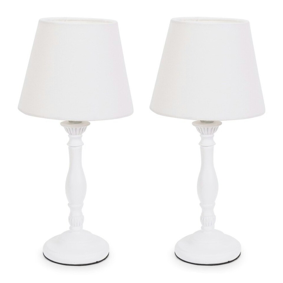 image 1 of ValueLights Sara Pair of - White Wood Candlestick Table Lamp with a Tapered Shade | White