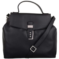 Premium Soft Genuine Leather Top Handle Cross Body Shoulder Handbag Black | Black/Ivory