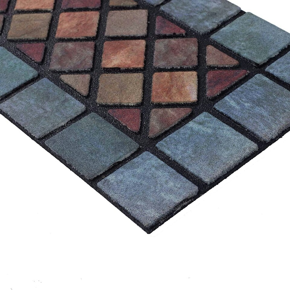 image 1 of Eco-Friendly Rubber Step Mat - Blue Border