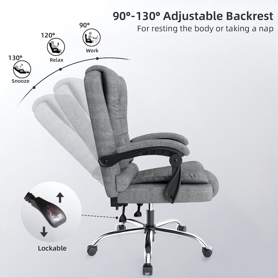 image 1 of Rattantree Adjustable Swivel Office Chair High Back Fabric Executive Chair
