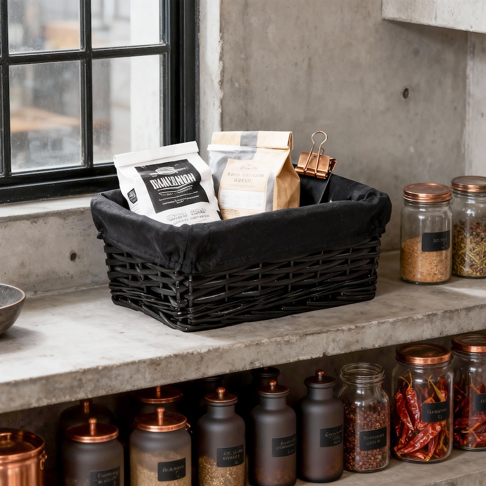 image 1 of Wickerfield Rectangular Wicker Storage Basket with Fabric Lining for Home Storage, Shelves & Gift Hampers