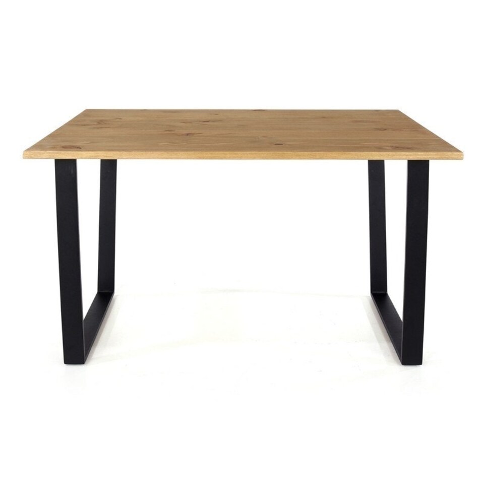 image 1 of Texas Rectangular Dining Table with Metal Legs and 4 Corona Dining Chairs - Antique Waxed Pine/Black Brown