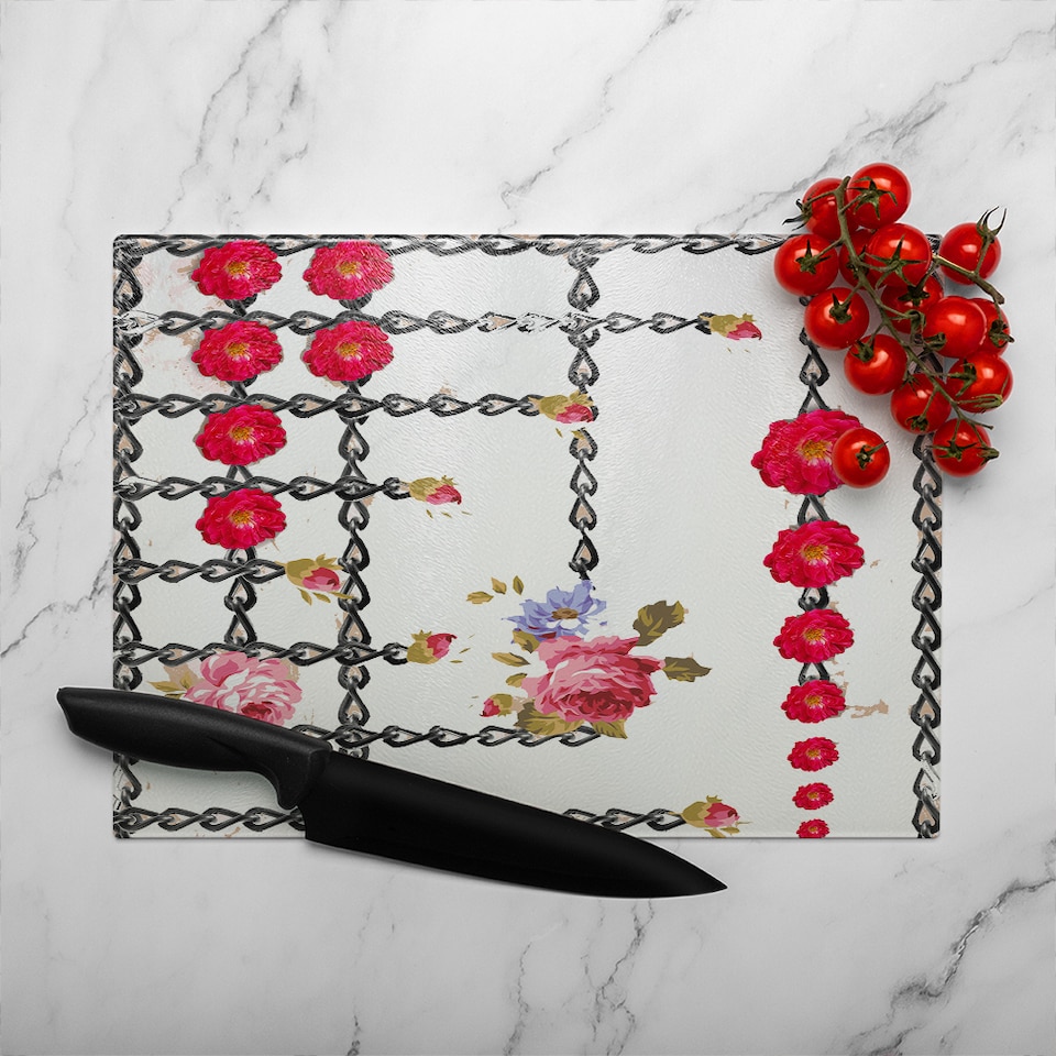 image 1 of Roses & Chains Glass Chopping Board | Multi