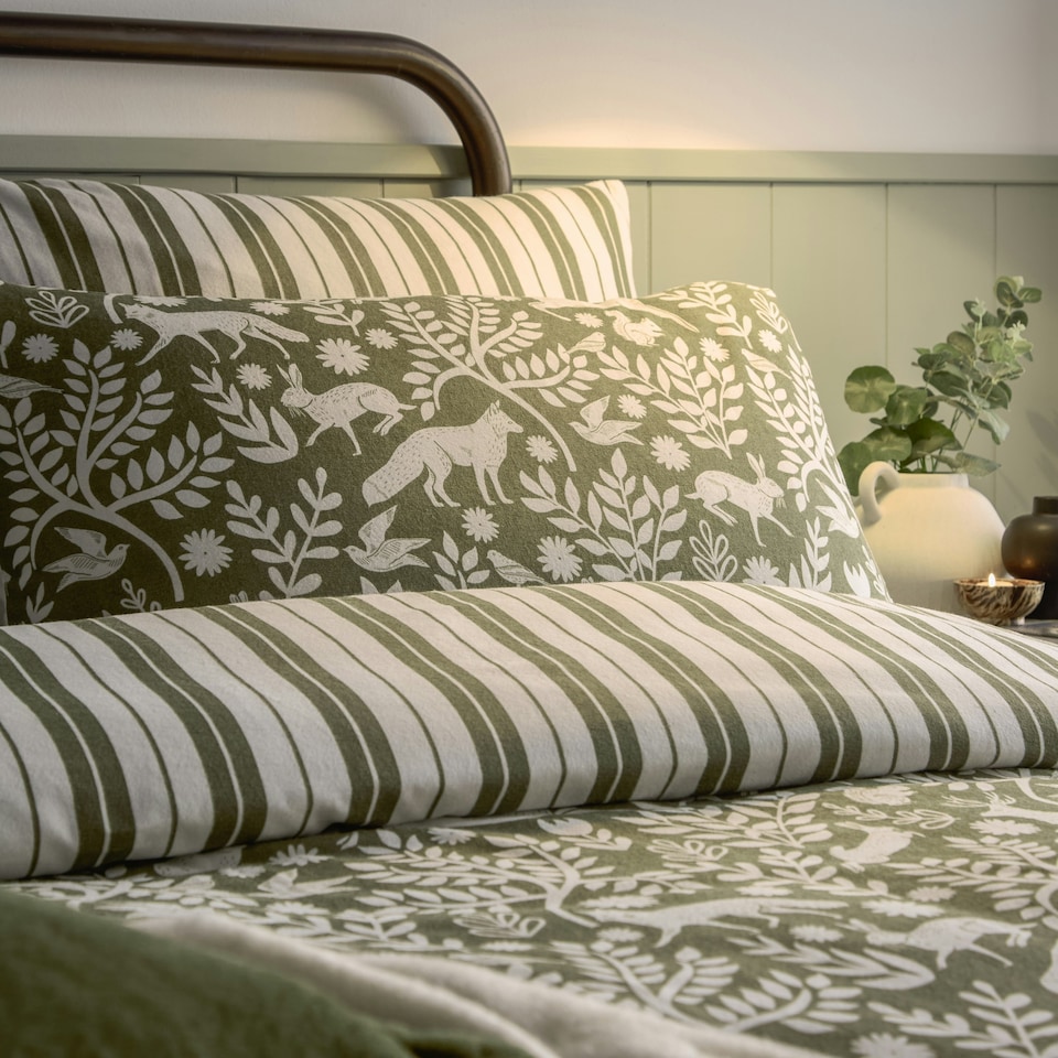 image 1 of furn. Skandi Woodland Brushed Cotton Duvet Cover Set | Green | Double