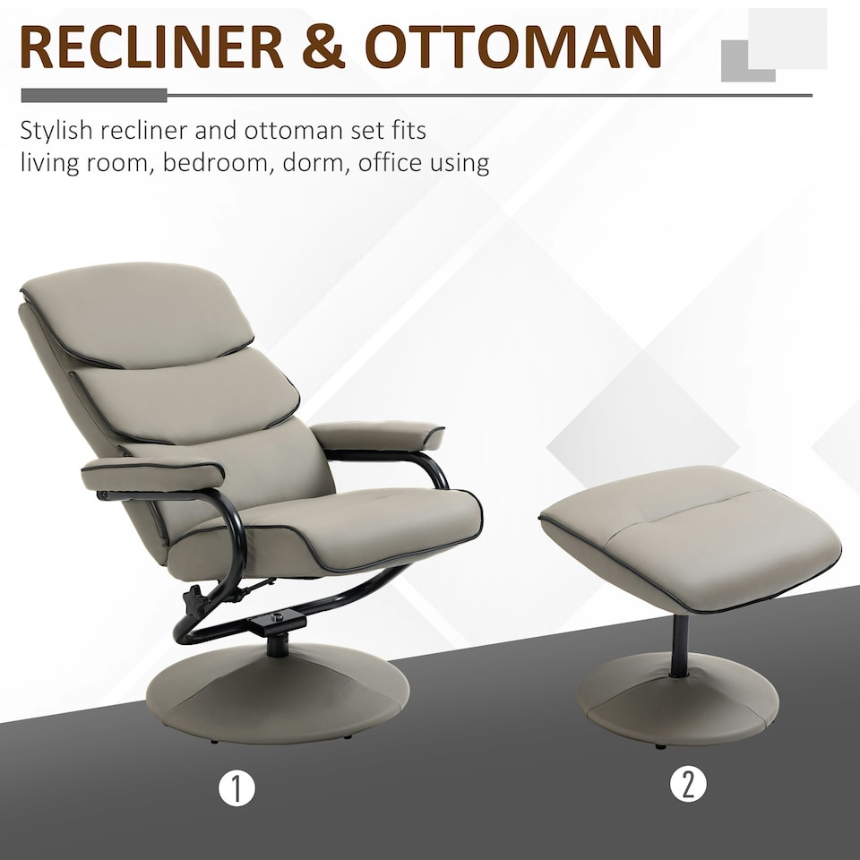 image 1 of HOMCOM Faux Leather Recliner Chair w/ Ottoman Swivel Lounge Seat w/ Footstool