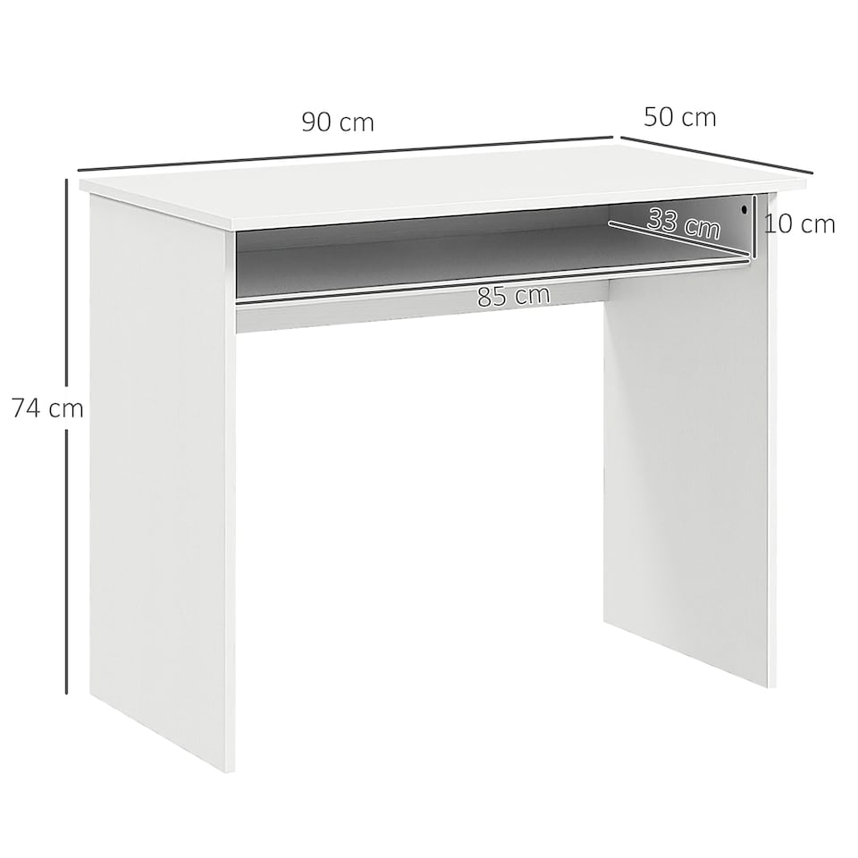 image 1 of HOMCOM Modern Computer Desk, Home Office Table, Small Writing Desk with Storage Shelf, 90 x 50cm, White Wood Grain