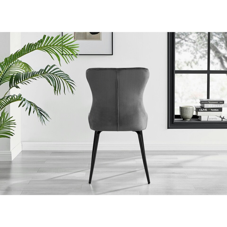 image 1 of Furniturebox 2x Nora Dark Grey Velvet Black Leg Dining Chairs