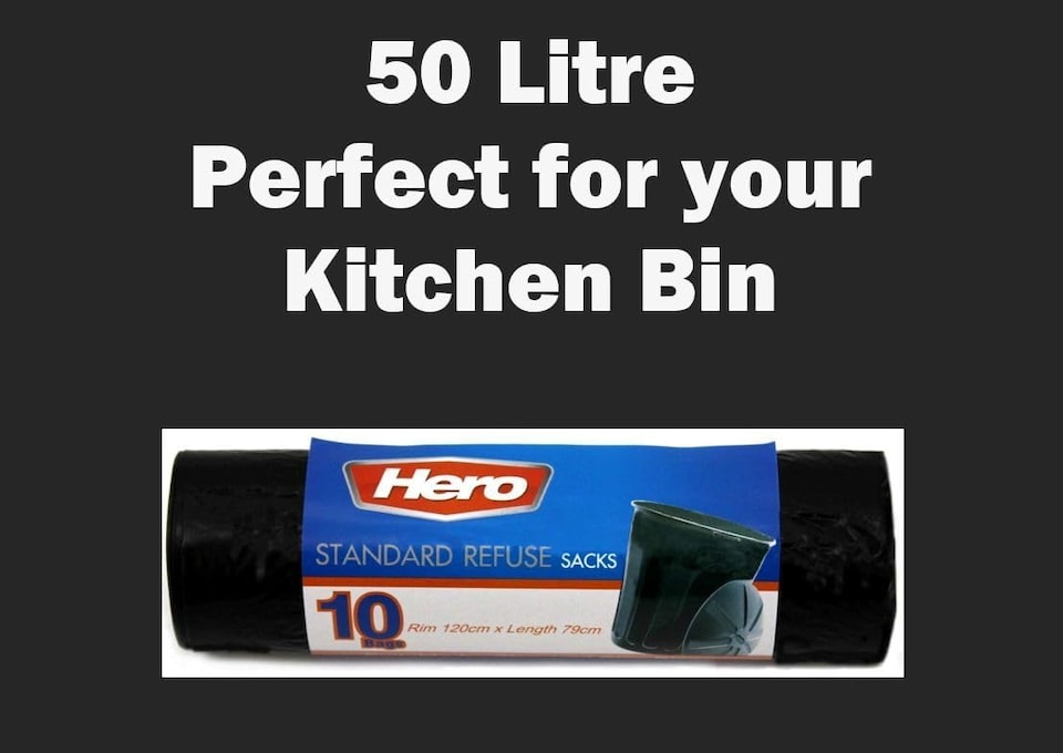 image 1 of Hero 50L Black Bin Bags – Strong Heavy Duty Rubbish Sacks | Tear-Resistant Waste Liners for Kitchen, Home, Office & Garden – 10 Bags