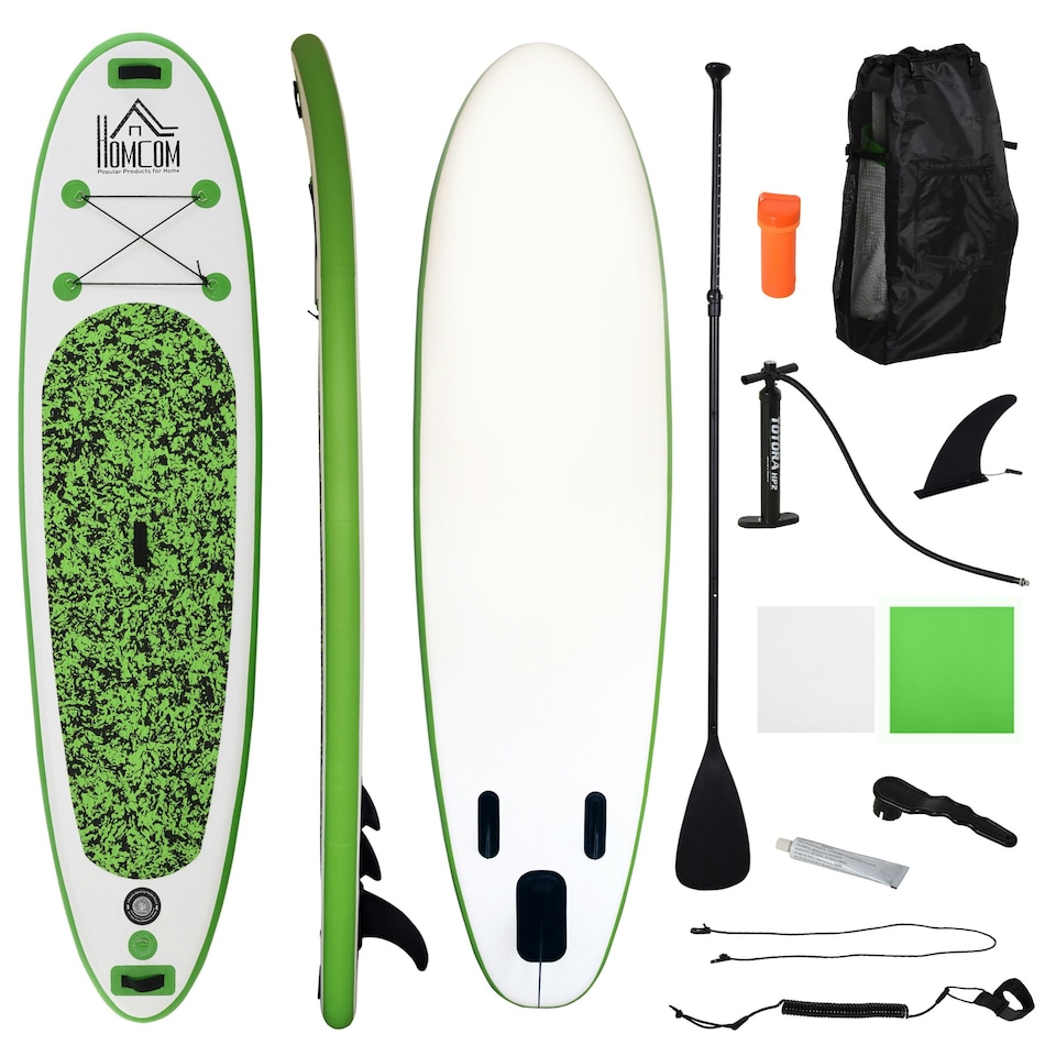 image 1 of HOMCOM 10ft Inflatable Surfing Board W/ Paddle, Fix Bag, Air Pump, Fin, Backpack Green