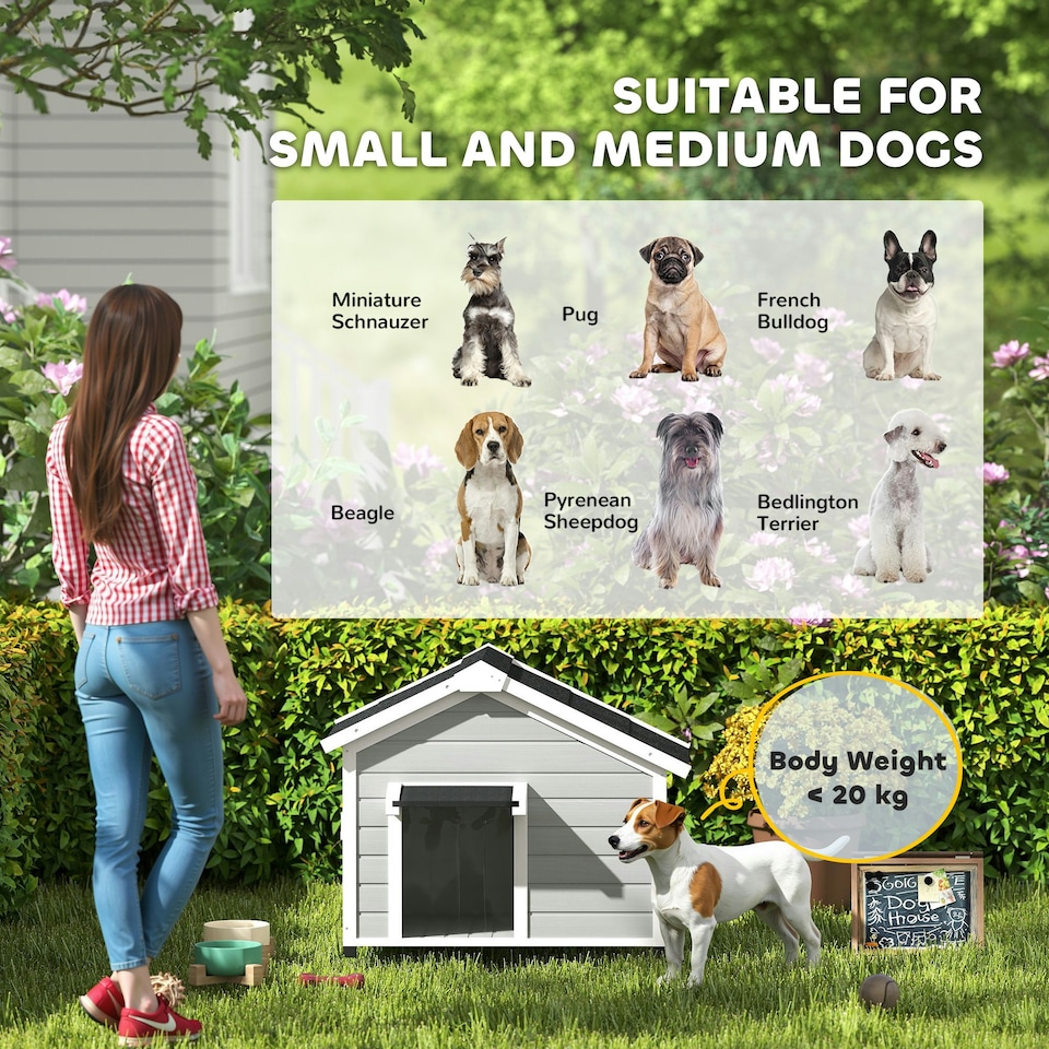 image 1 of PawHut Wooden Dog house with Openable Roof, Removable Floor, Light Grey