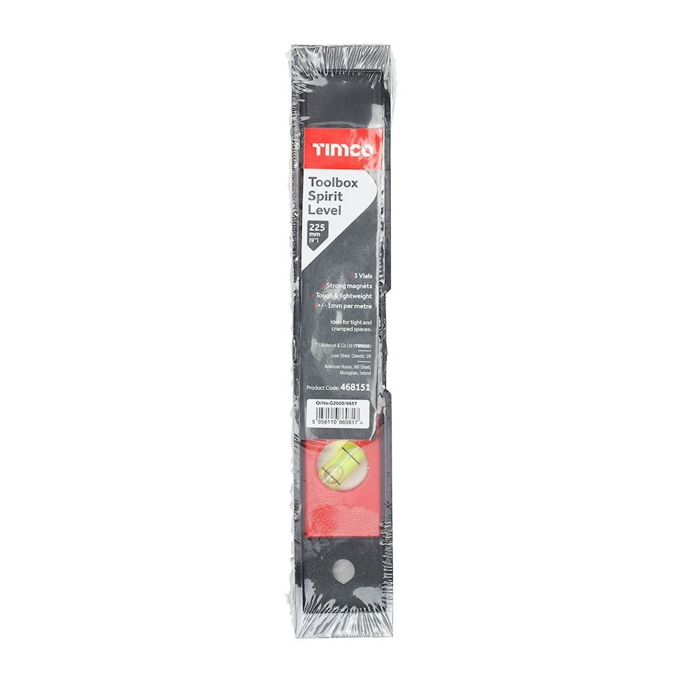 image 1 of Timco - Toolbox Spirit Level - Plastic (Size 225mm - 1 Each)