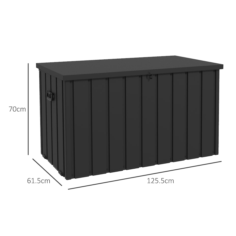 image 1 of Outsunny 450 Litre Garden Storage Box, Outdoor Storage Box with Wheels and Handles, Lockable Galvanised Steel Outside Deck Box Organiser for Tools, Cushions, Dark Grey