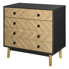 HOMCOM 5-Drawer Storage Cabinet Chest with Metal Handles Bedroom