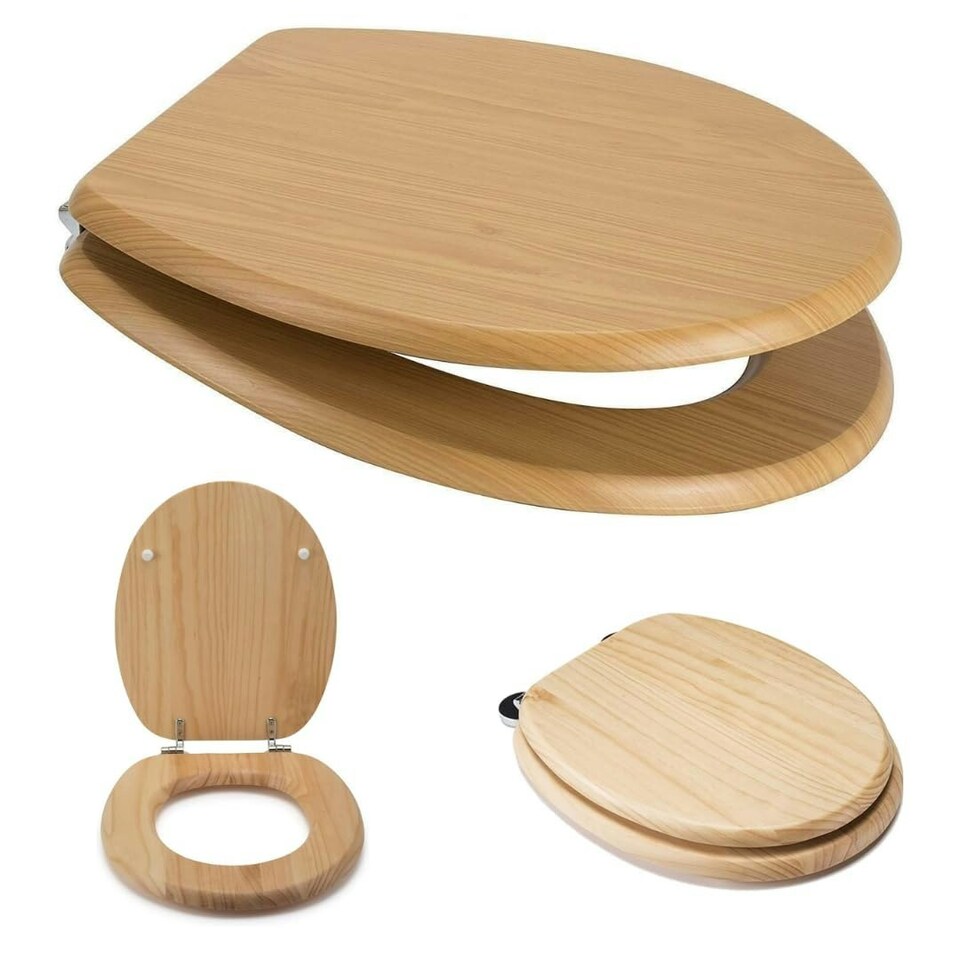 image 1 of Marco Paul Pine Wooden Toilet Seat 18" Brown