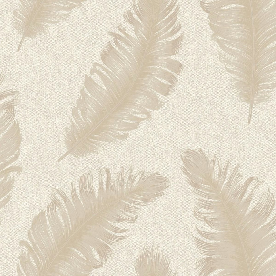 image 1 of Belgravia Ciara Feather Glitter Textured Wallpaper - Cream/Soft Beige - 10m x 53cm Cream