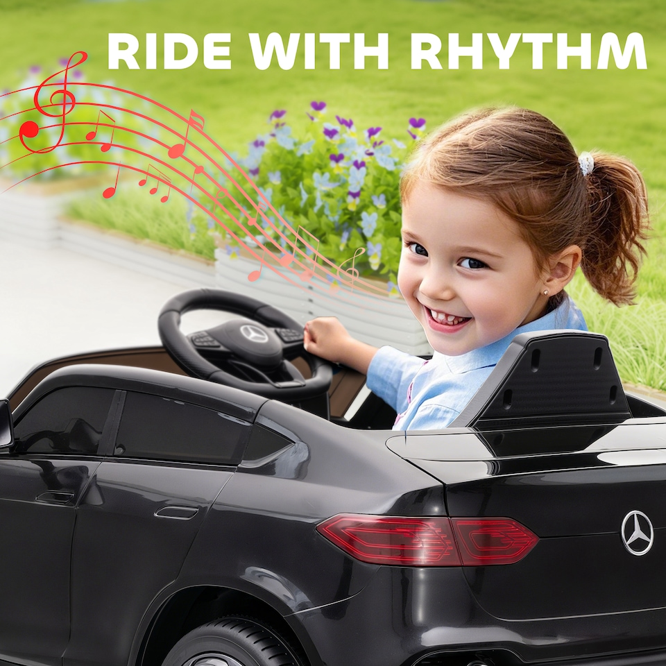 image 1 of AIYAPLAY Mercedes-Benz GLC Coupe Licensed Kids Ride on Car, 12V Battery Powered Kids Electric Car with Remote Control, Soft Start, LED Light, Music, MP3, 3 Speed, for 3-6 Years | Black