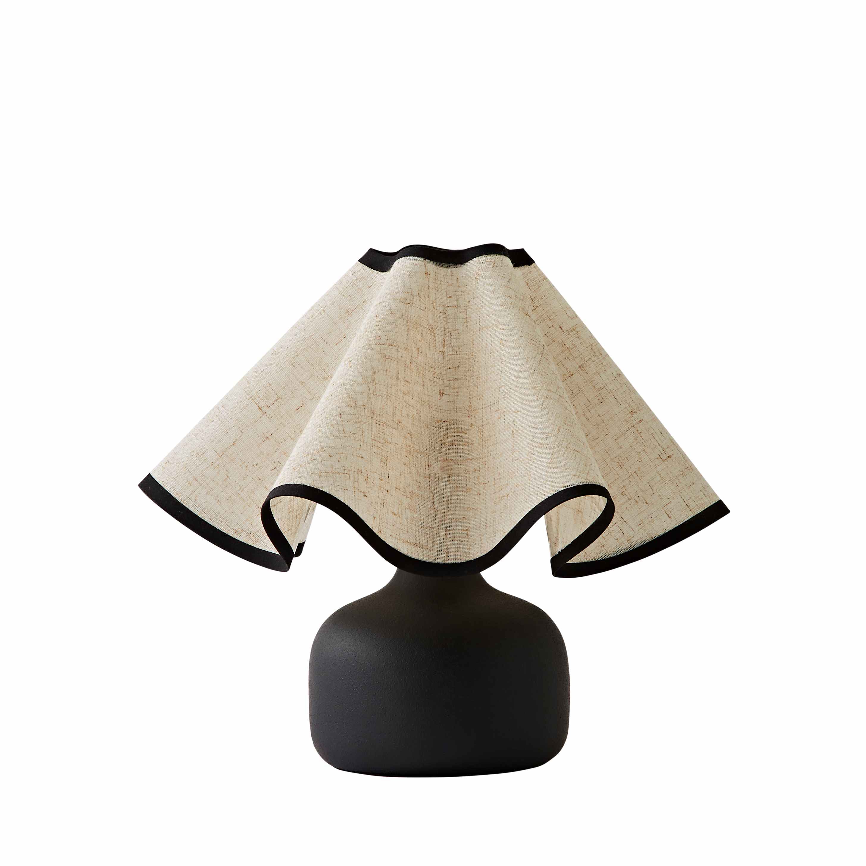 ValueLights Emilia Linen Wave Colour Trim Lamp Shade Ceramic Table Lamp with Bulb in Black