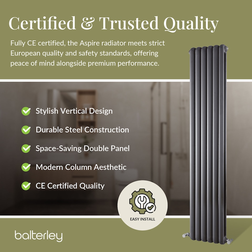 image 1 of Aspire Vertical Double Panel Radiator, 1800mm x 383mm - Anthracite | Grey | Anthracite | 1