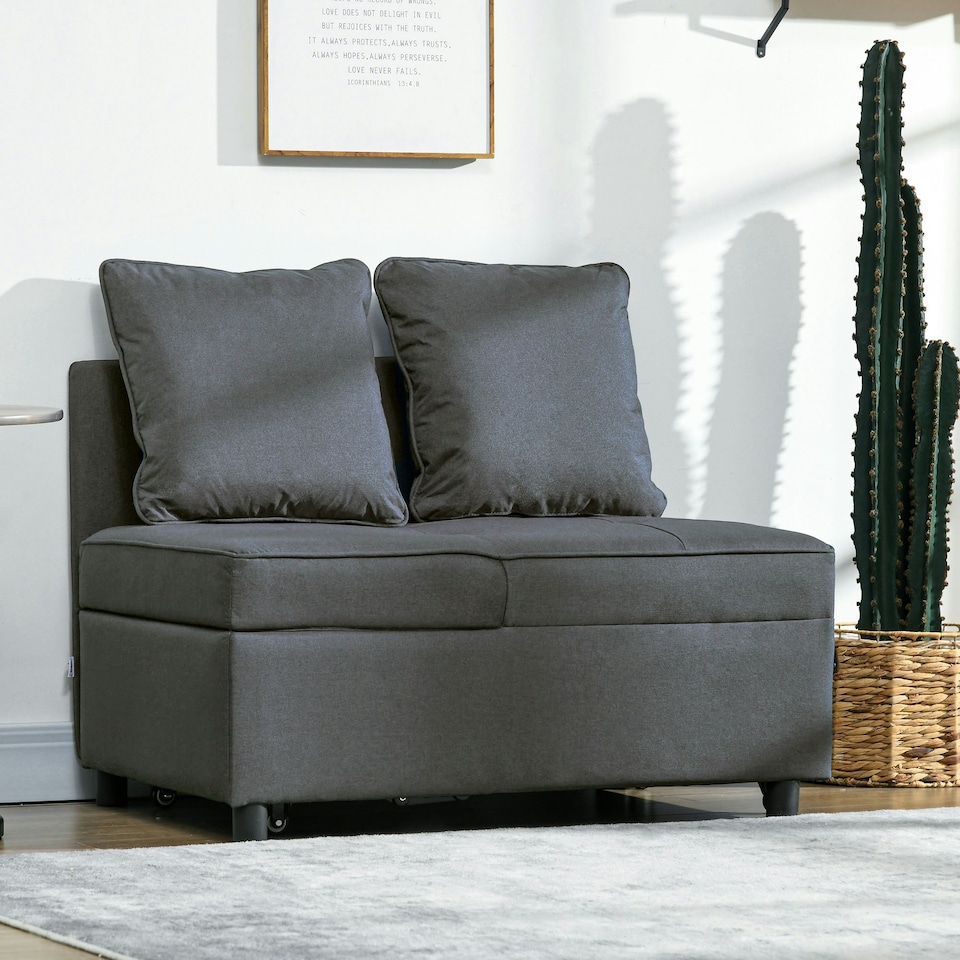 image 1 of HOMCOM Folding Sleeper Sofa Bed Chair with Pillows, Pocket, Grey