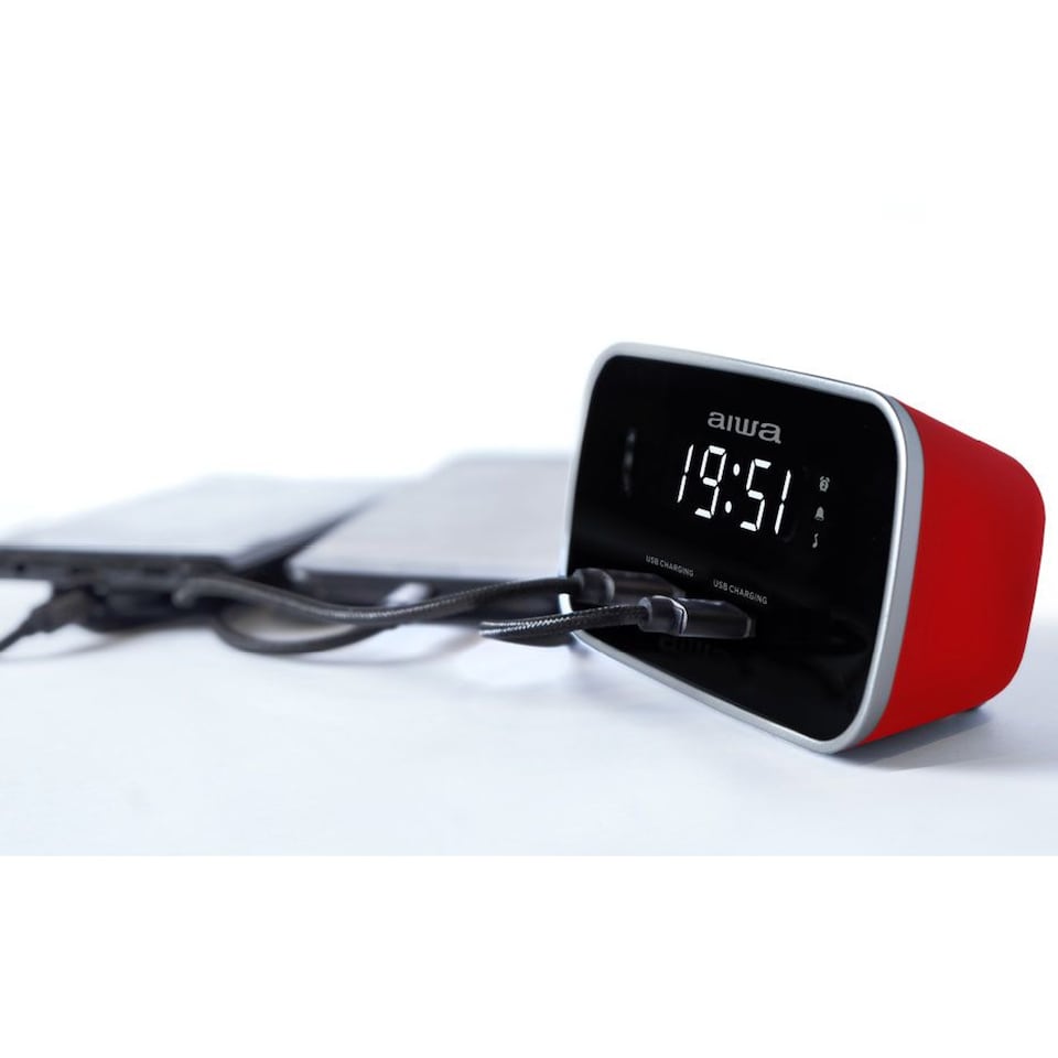 image 1 of Aiwa CRU-19 Radio Alarm Clock  in Red